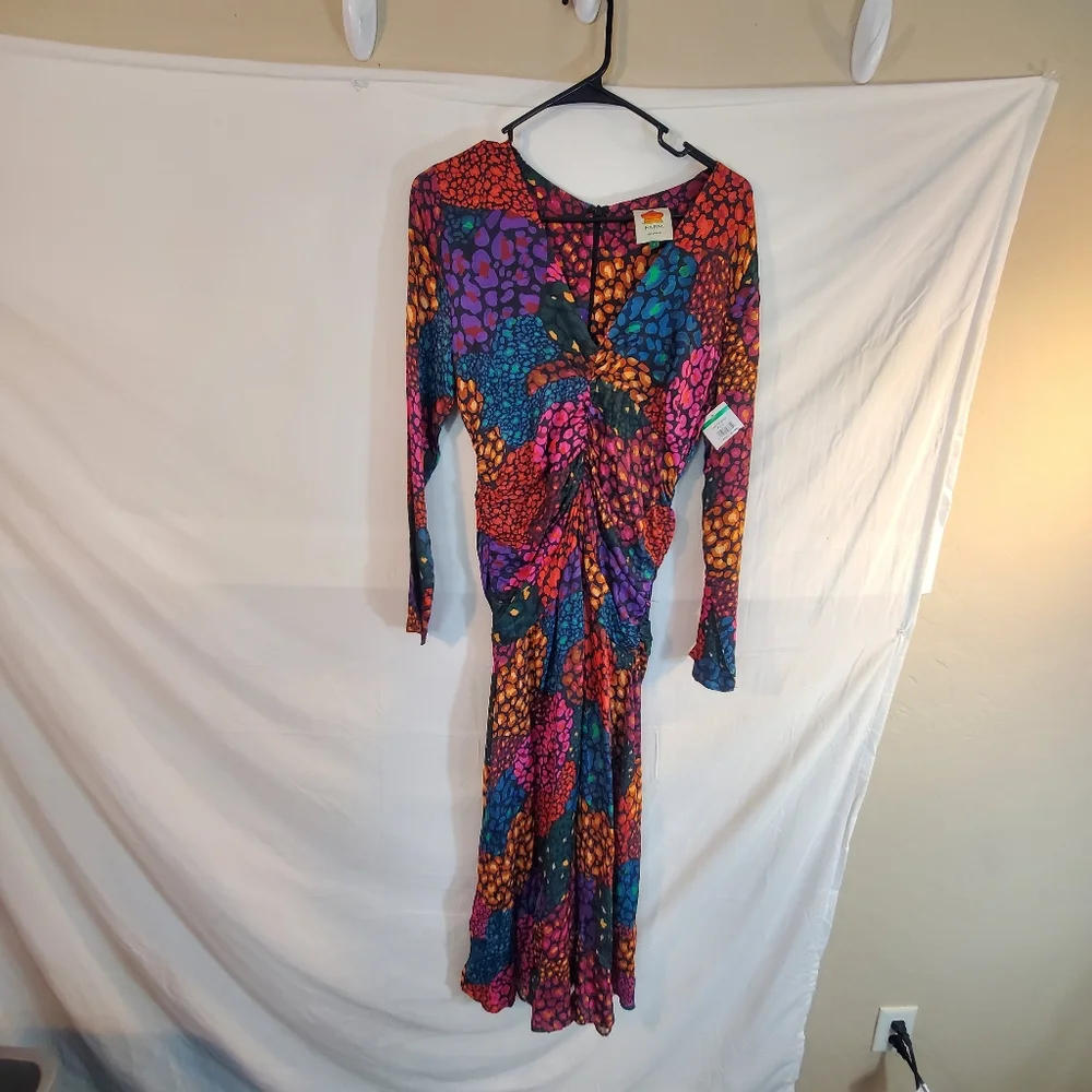 Farm Rio Women's Size Small Rainbow Hearts Viscose Midi Dress New with Tags - Picture 2 of 7